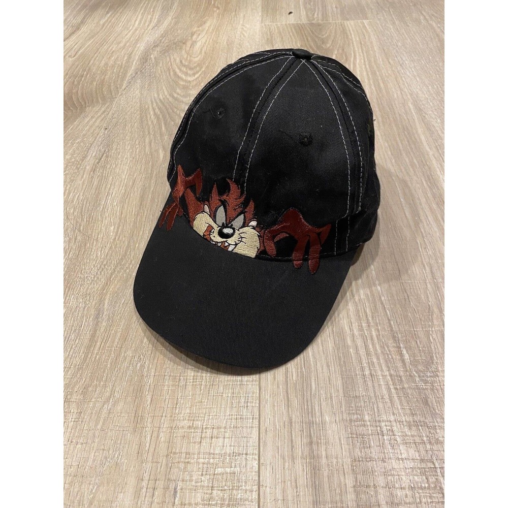Vintage Six Flags Taz Tasmanian Devil Black Hat Cap Looney Tunes Embroidered